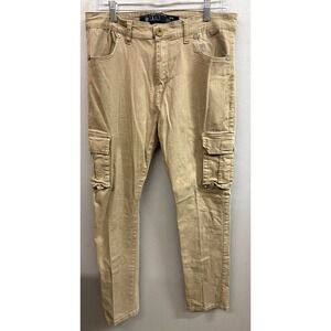 Kaalu Cargo Pants Mens 36x32 Khaki Cotton Stretch Pockets Slim Fit Straight Leg